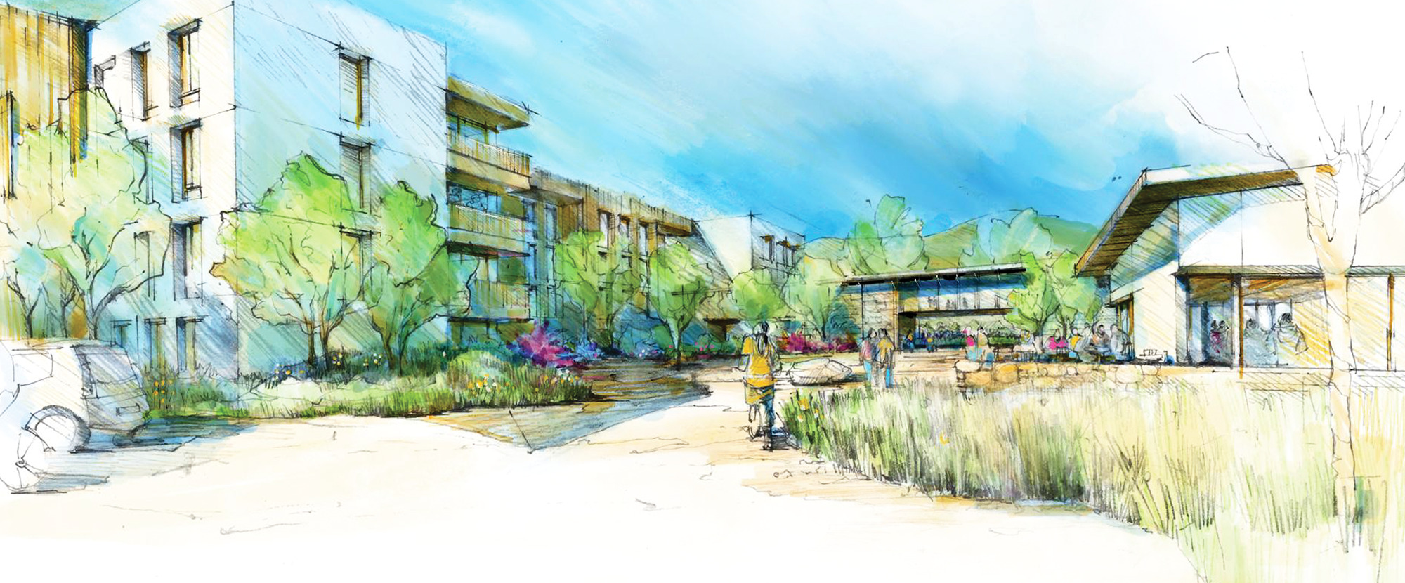 watercolor image of the future buildings at Enso Verde