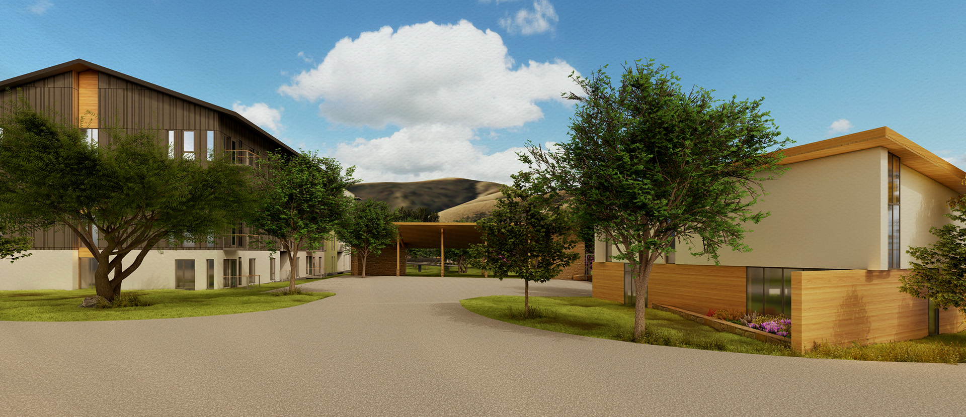 rendering of buildings with hills in the background at Enso Verde in simi valley, california