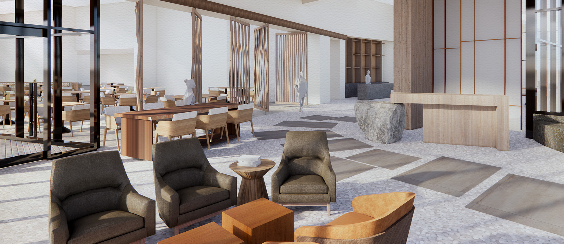rendering of lobby of Enso Verde, located in simi valley, california